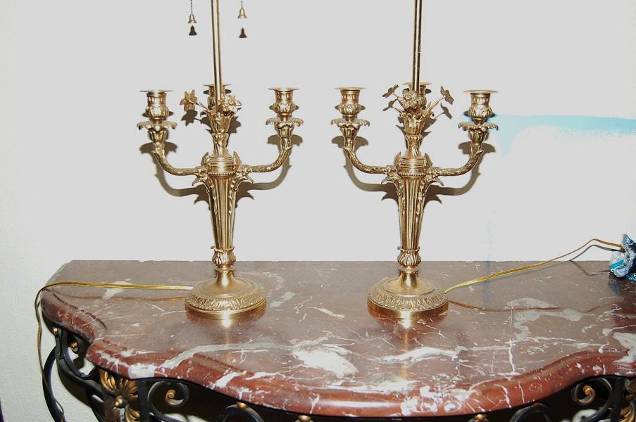 Pair French Bronze Lamps