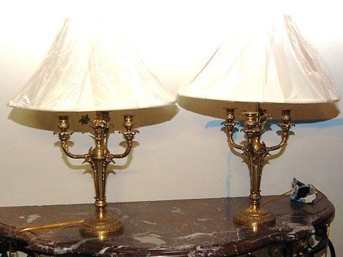 Pair French Bronze Lamps
