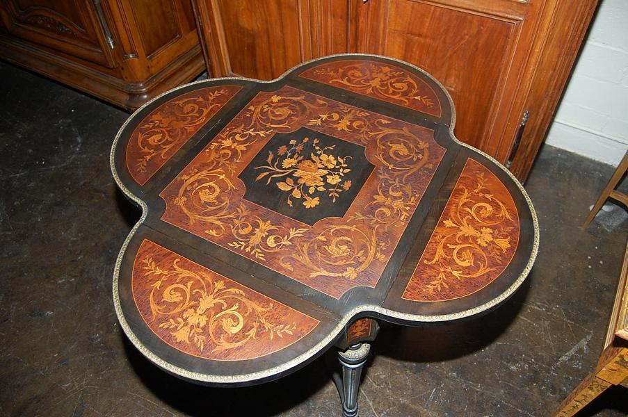 French Marquetry Drop Leaf Side Table