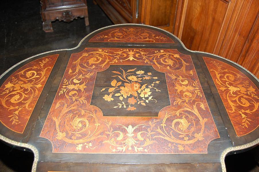 French Marquetry Drop Leaf Side Table