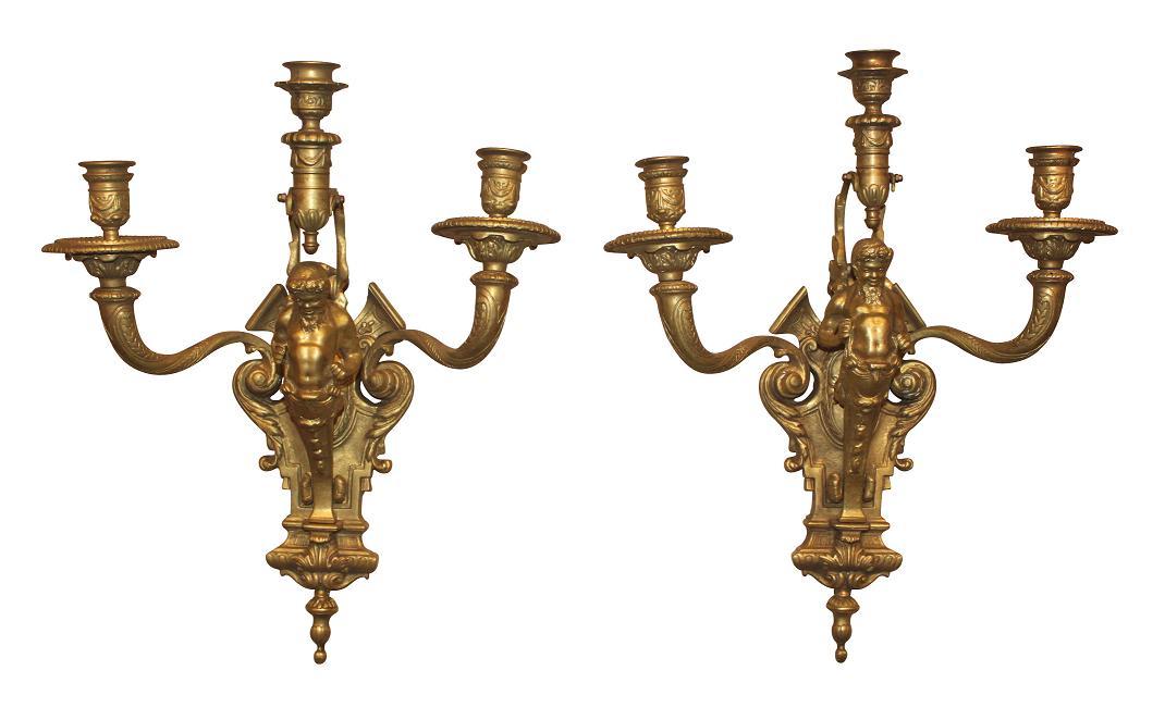 Fine Pair Bronze Sconces