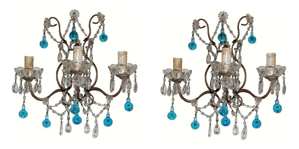 Pair French Beaded Sconces