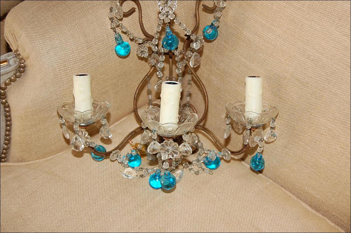 Pair French Beaded Sconces