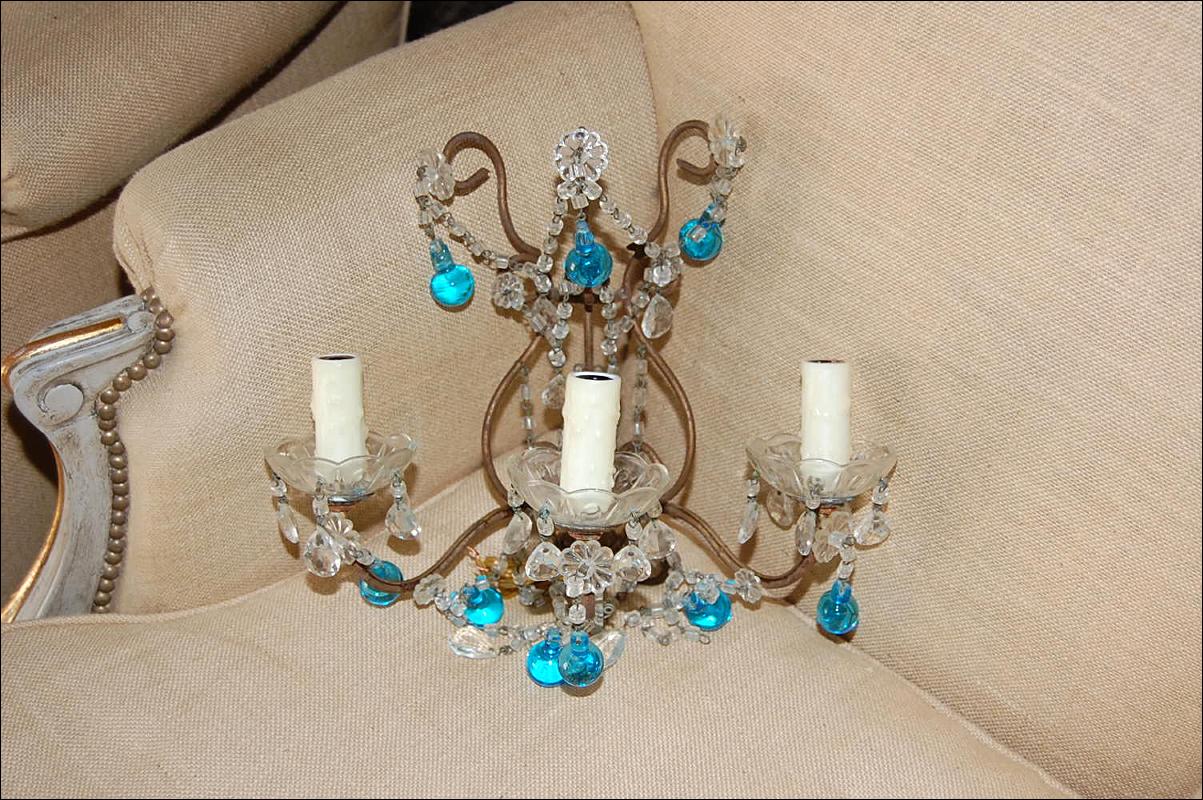 Pair French Beaded Sconces