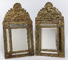 Companion Pair Brass Embossed Mirrors