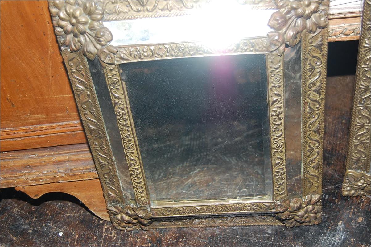 Companion Pair Brass Embossed Mirrors