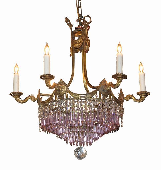 French Bronze & Amethyst Chandelier
