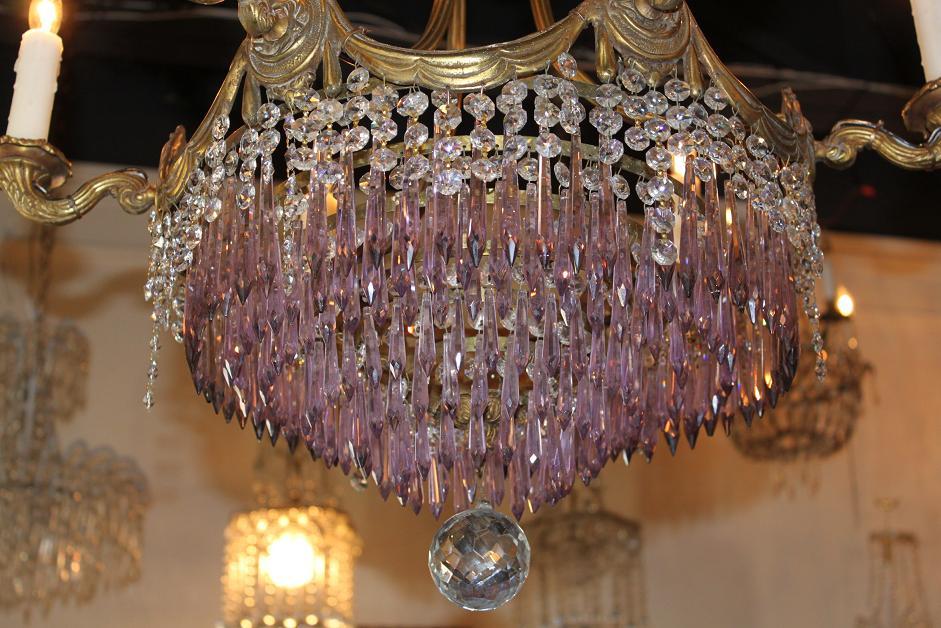 French Bronze & Amethyst Chandelier