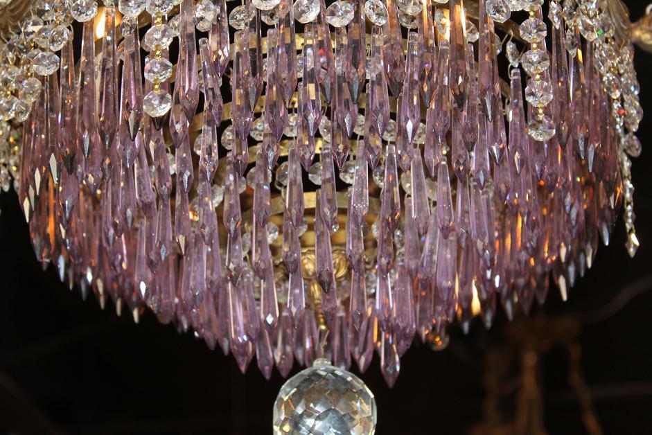 French Bronze & Amethyst Chandelier