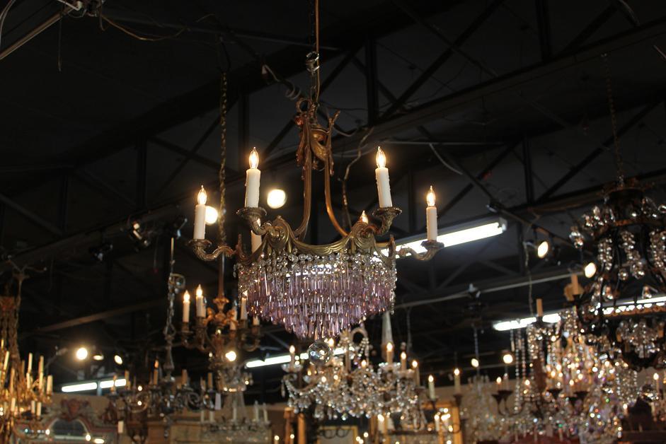 French Bronze & Amethyst Chandelier