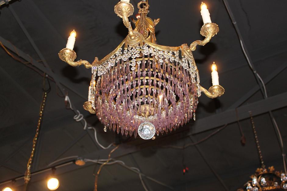 French Bronze & Amethyst Chandelier