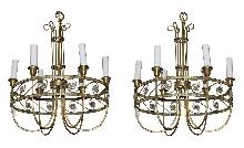 Pair French Brass Chandeliers