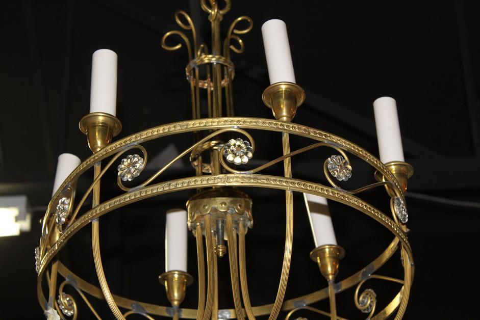 Pair French Brass Chandeliers