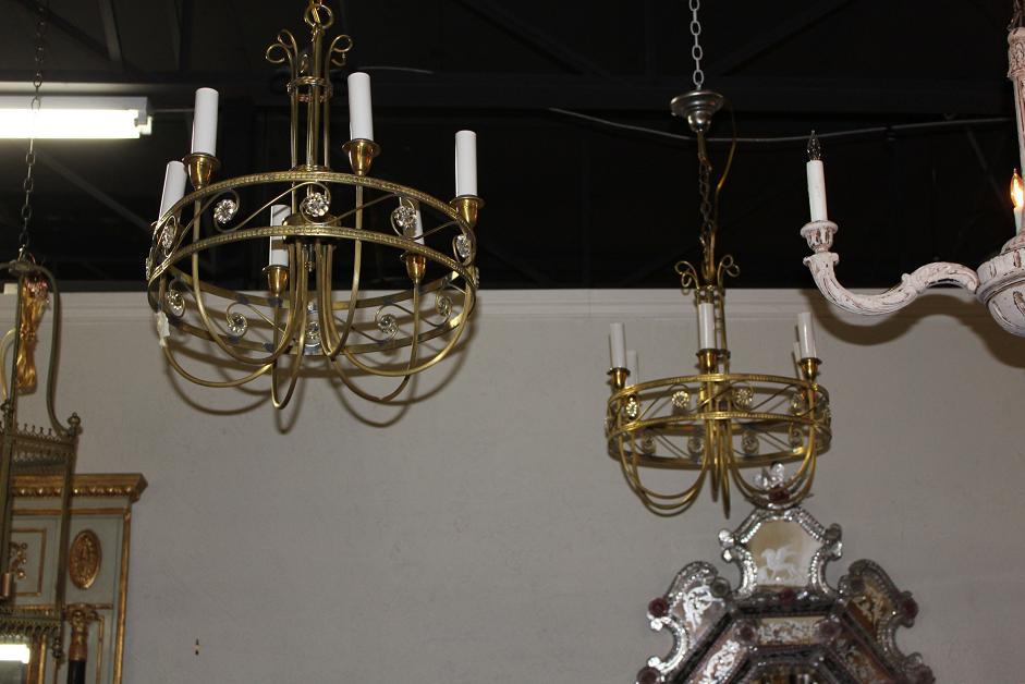 Pair French Brass Chandeliers