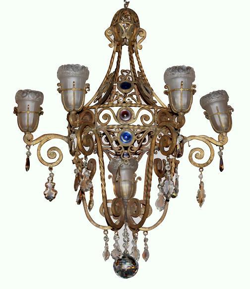 French Iron & Crystal Chandelier