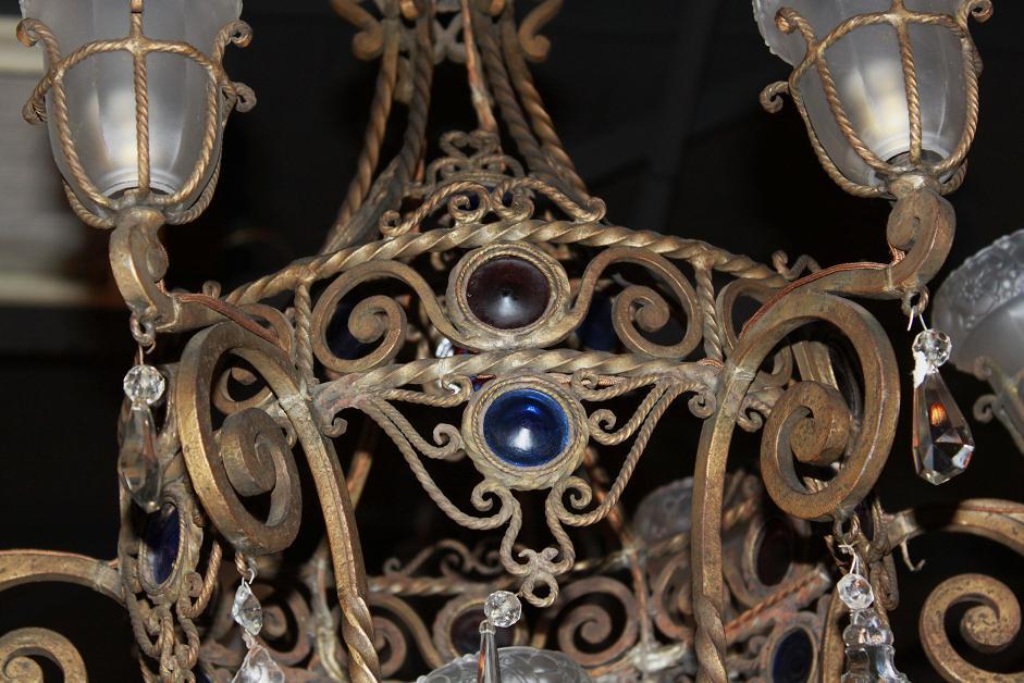 French Iron & Crystal Chandelier