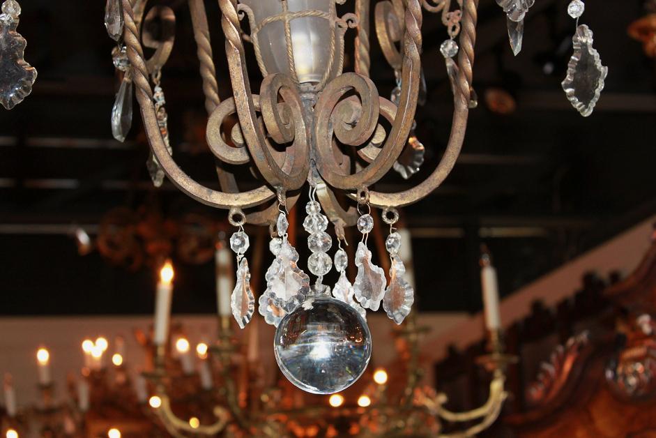 French Iron & Crystal Chandelier