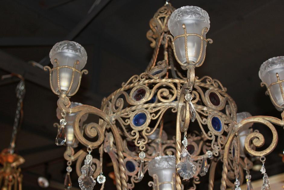 French Iron & Crystal Chandelier