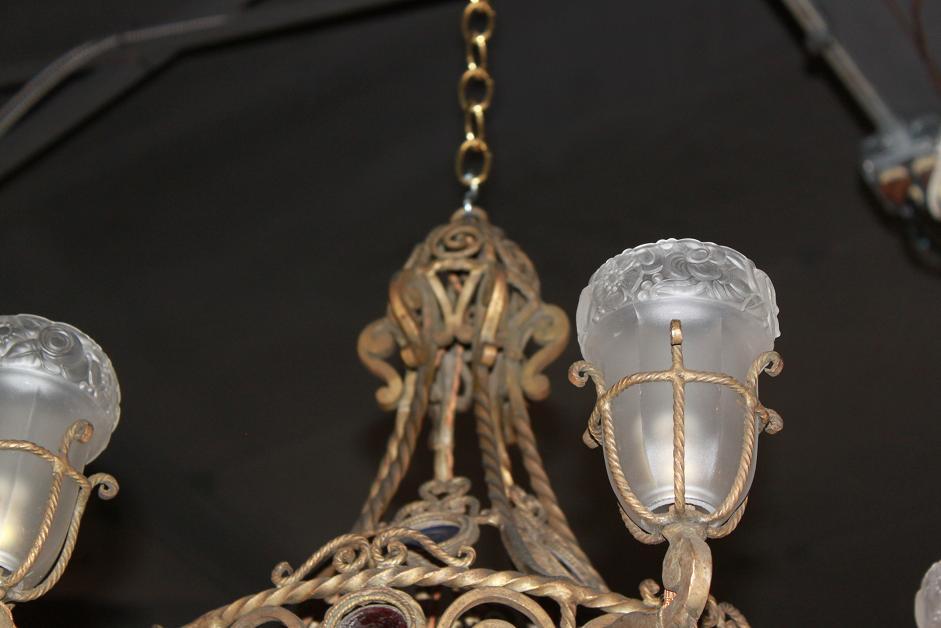 French Iron & Crystal Chandelier