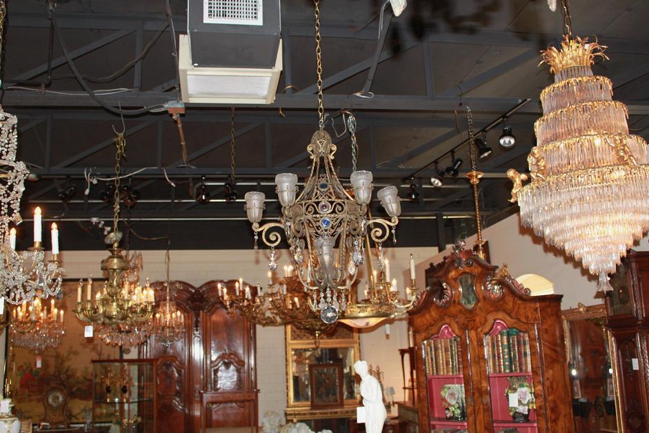 French Iron & Crystal Chandelier