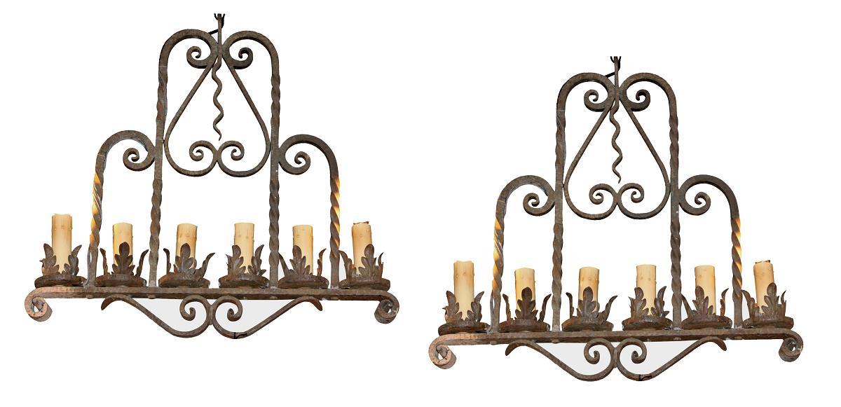 Pair Heavy Iron Chandeliers