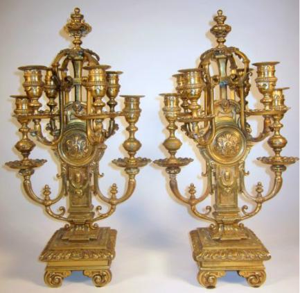 Pair Ornate Bronze Candelabra