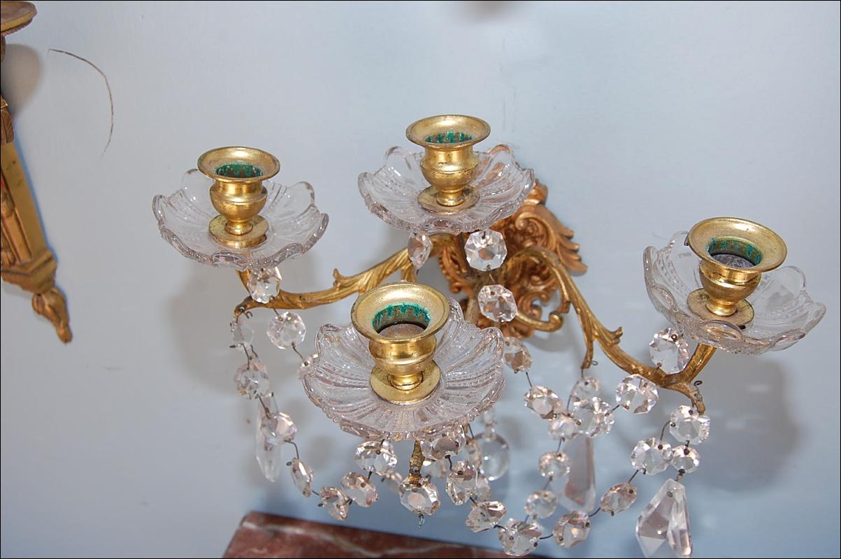 Petite Pair Bronze & Crystal Sconces