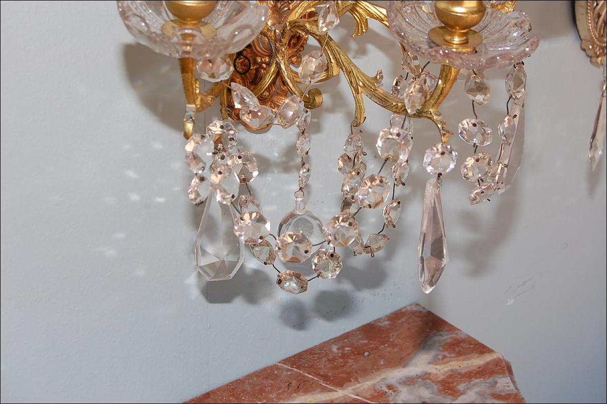 Petite Pair Bronze & Crystal Sconces