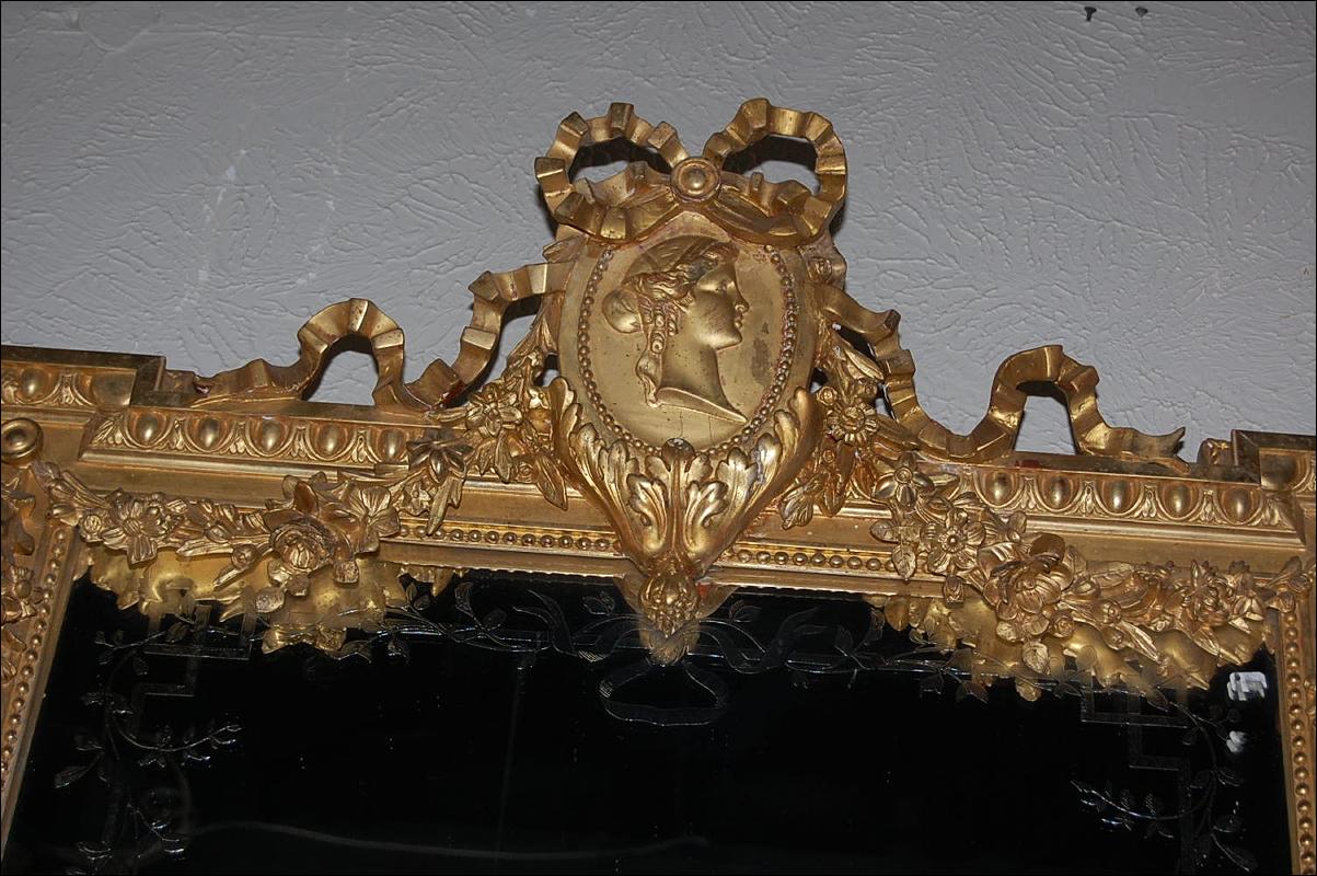 French Etched Giltwood Mirror