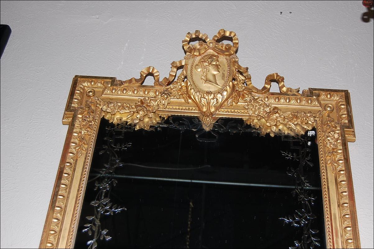 French Etched Giltwood Mirror