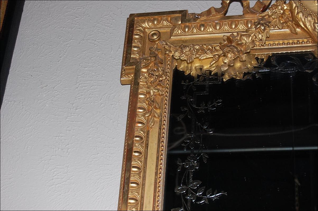 French Etched Giltwood Mirror