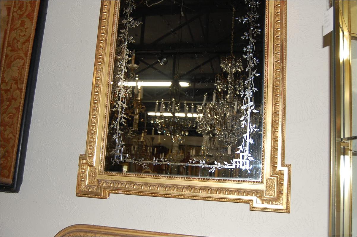 French Etched Giltwood Mirror