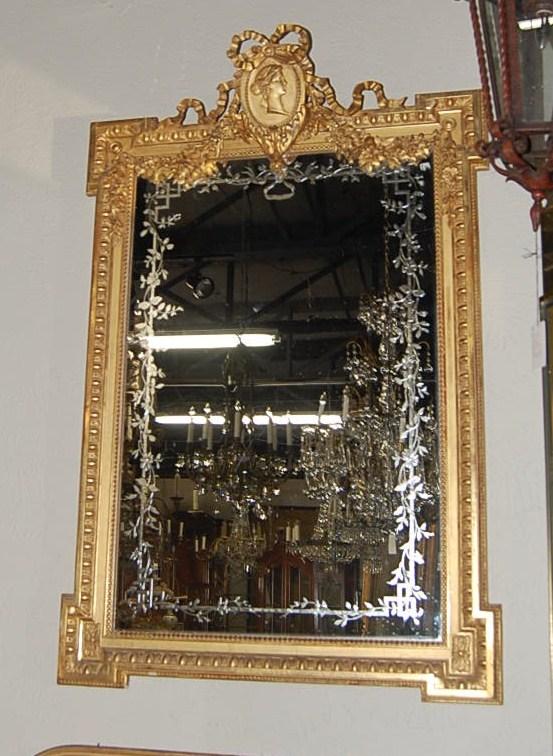 French Etched Giltwood Mirror
