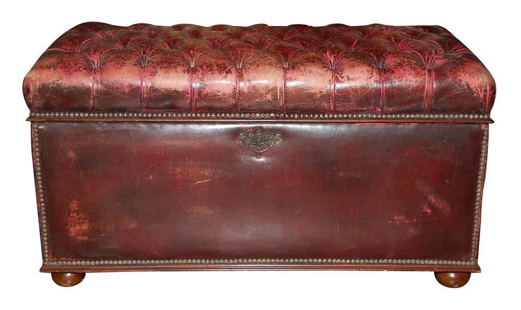Antique Leather Tufted Trunk