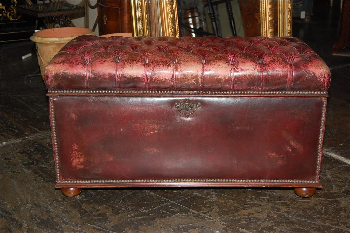 Antique Leather Tufted Trunk