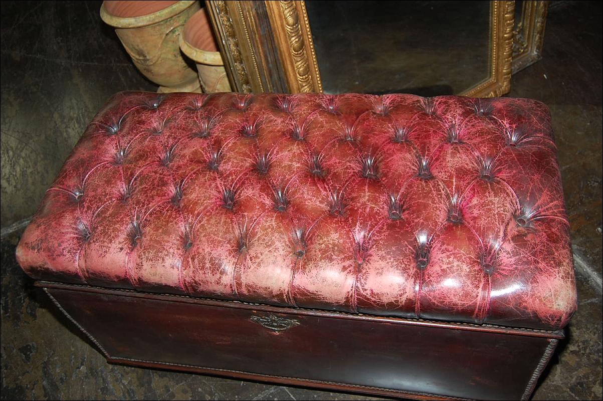Antique Leather Tufted Trunk