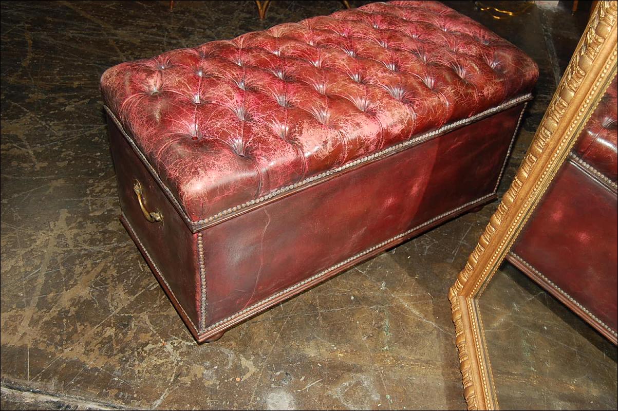 Antique Leather Tufted Trunk