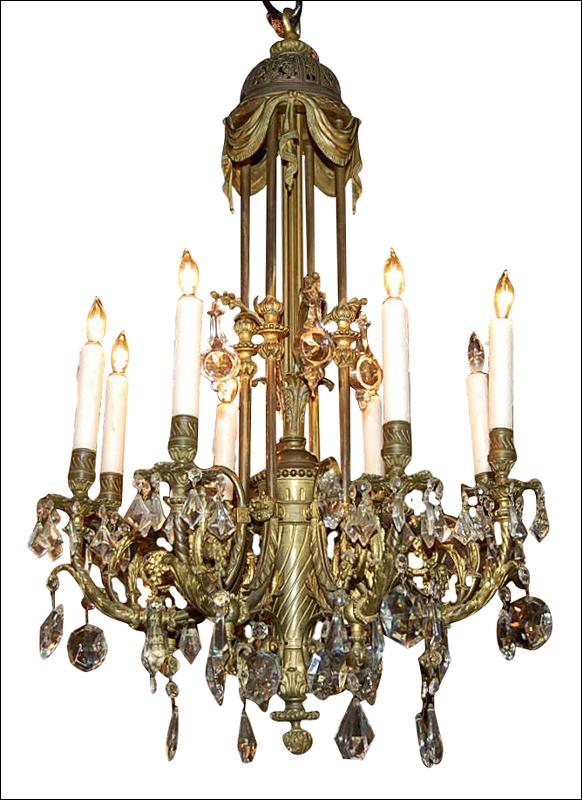 French Bronze & Crystal Chandelier