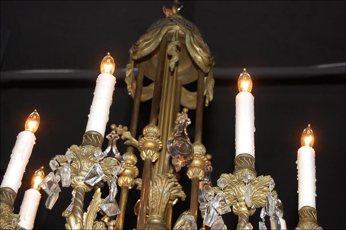 French Bronze & Crystal Chandelier