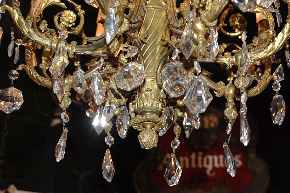 French Bronze & Crystal Chandelier
