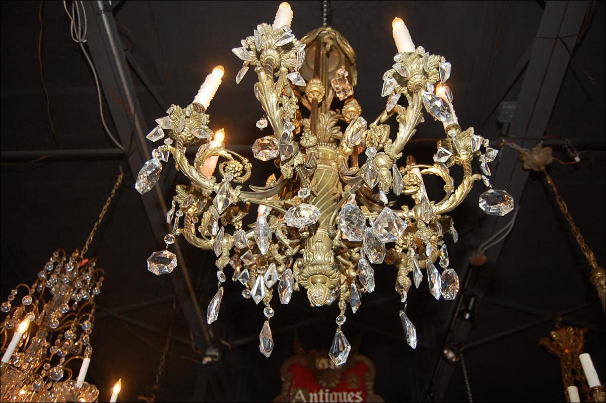 French Bronze & Crystal Chandelier