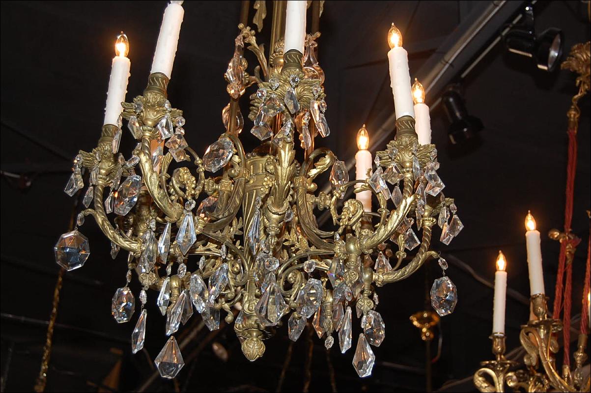 French Bronze & Crystal Chandelier