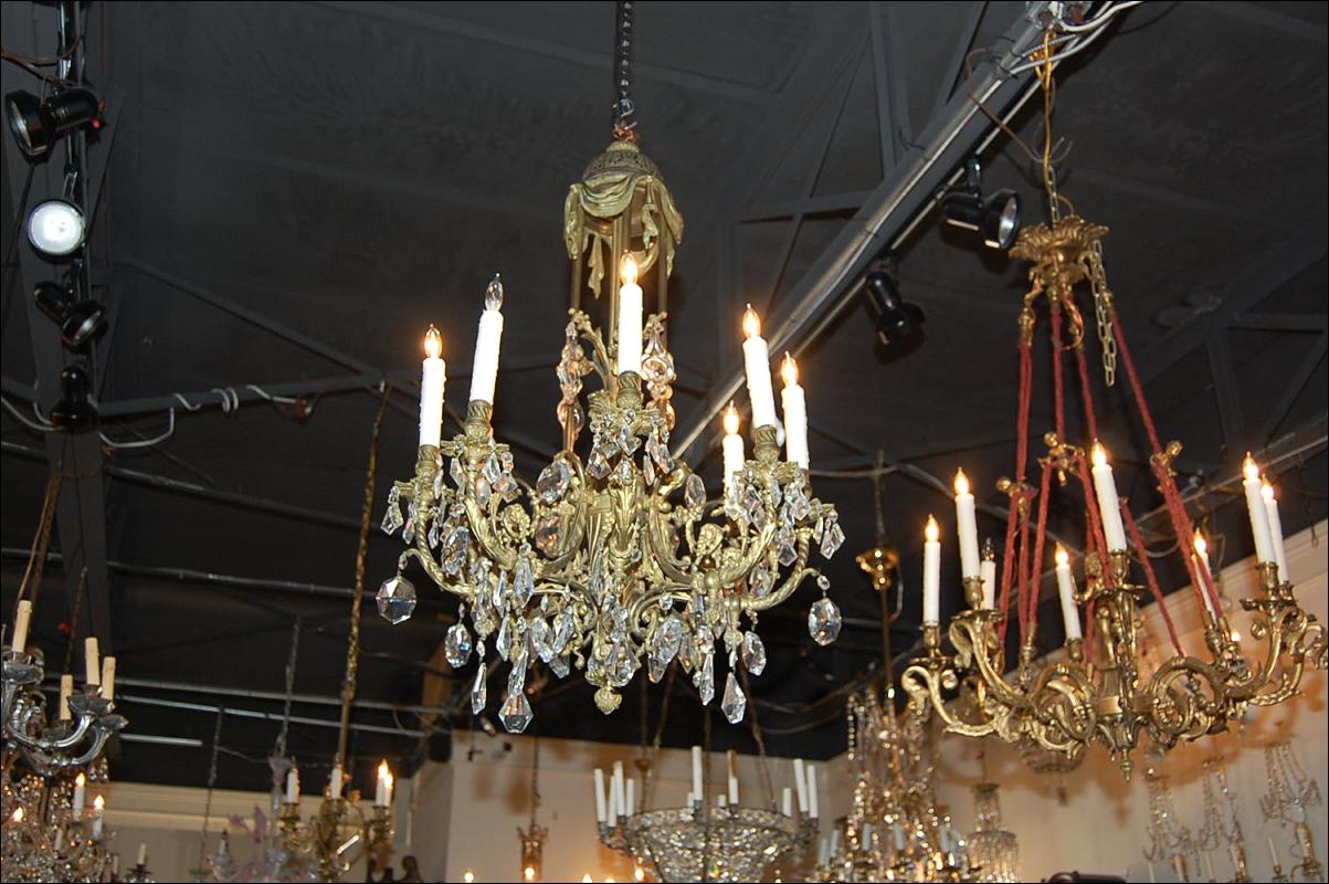 French Bronze & Crystal Chandelier