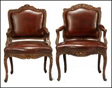 Pair Carved Leather Chairs
