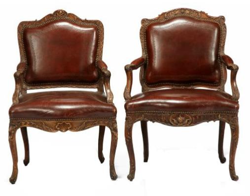 Pair Carved Leather Chairs