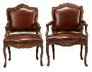Pair Carved Leather Chairs