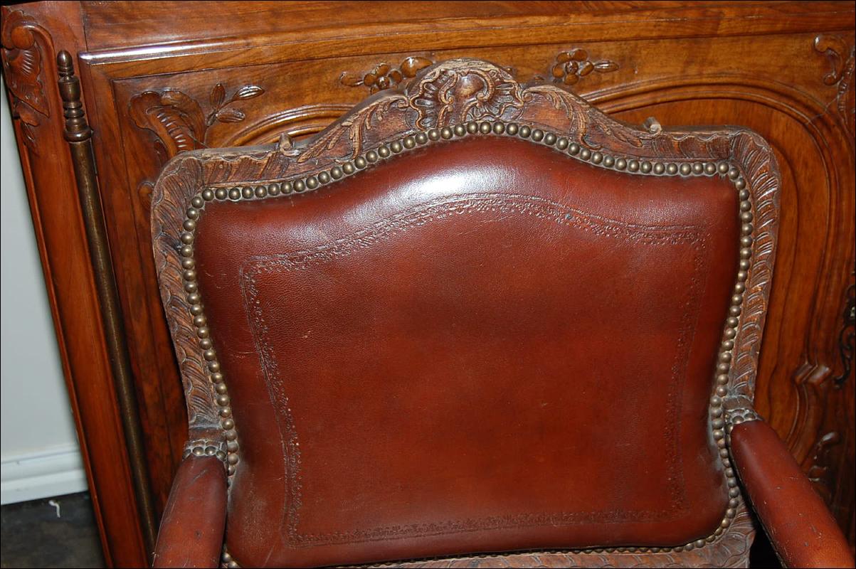 Pair Carved Leather Chairs