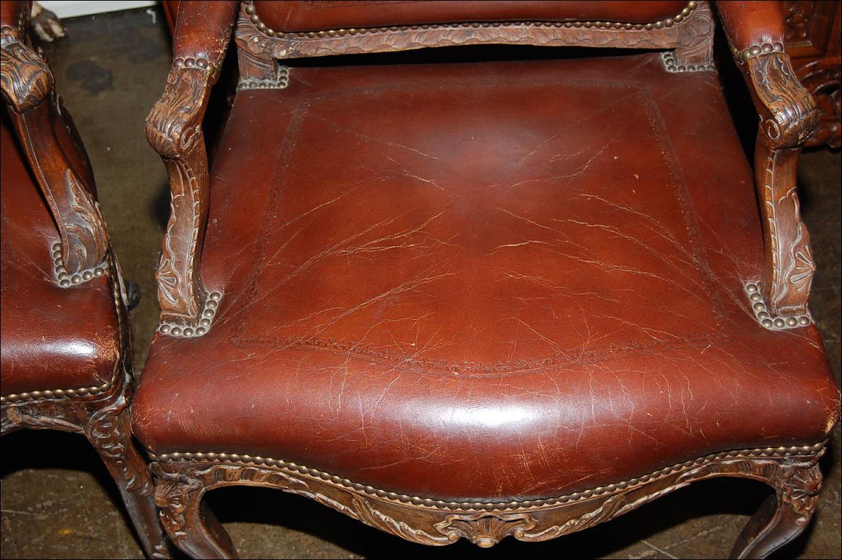 Pair Carved Leather Chairs