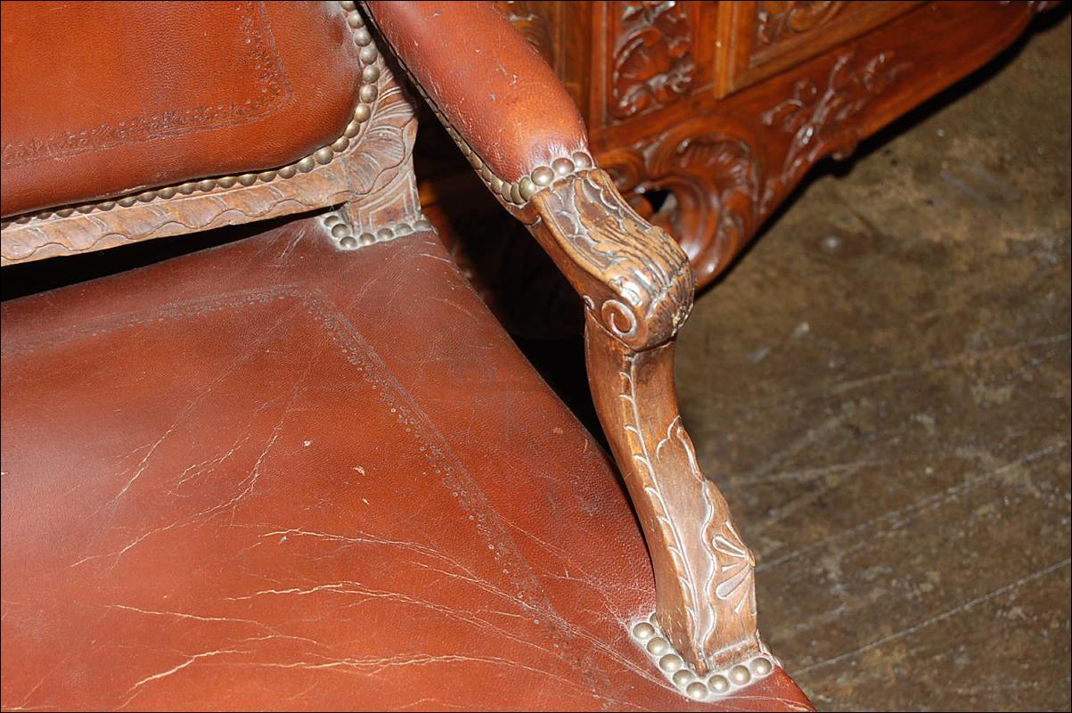 Pair Carved Leather Chairs
