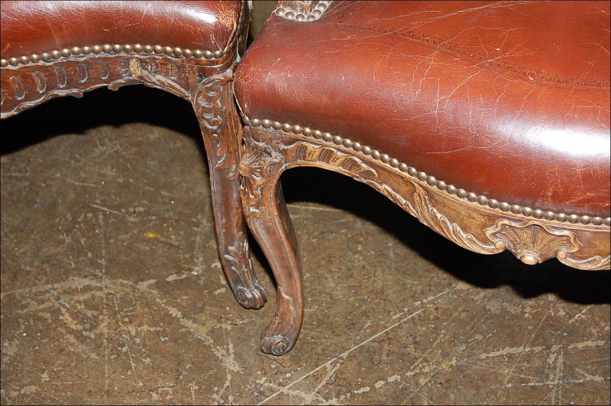 Pair Carved Leather Chairs